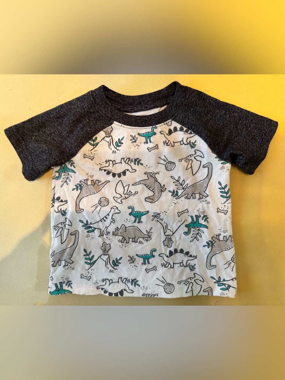 jumping beans White Tee with Teal & Charcoal Dinosaur Print